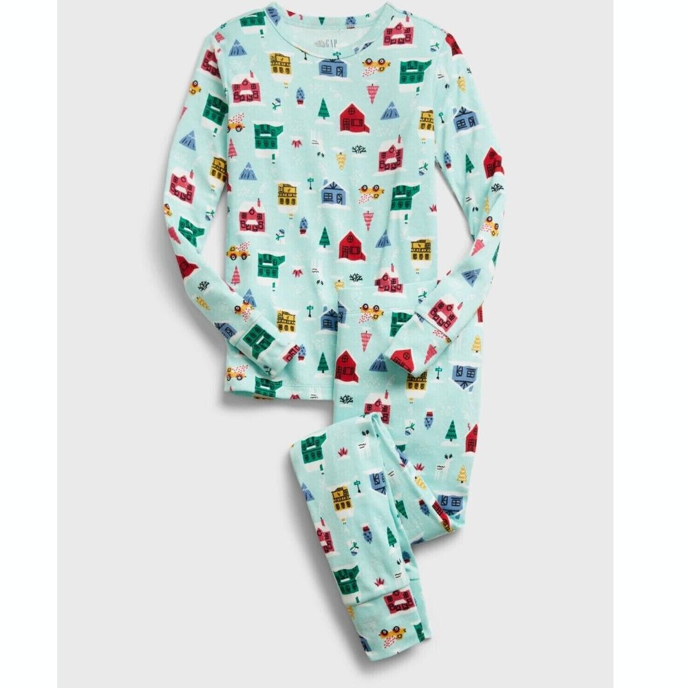 Gap Kids Long Sleeve Cotton Holiday Print PJ Pajama Set